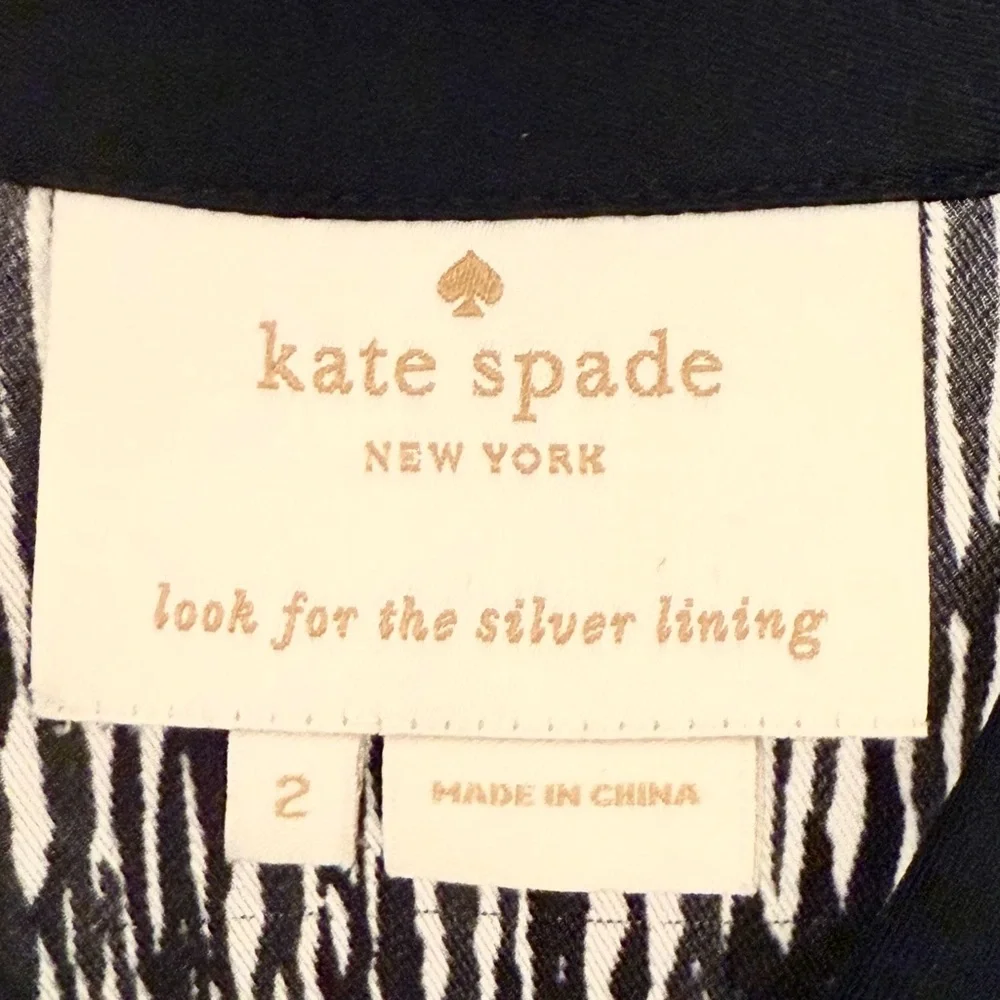 Kate Spade Stefania Silk Dress Black White Flare‎ Fit Above Knee Pockets Size 2